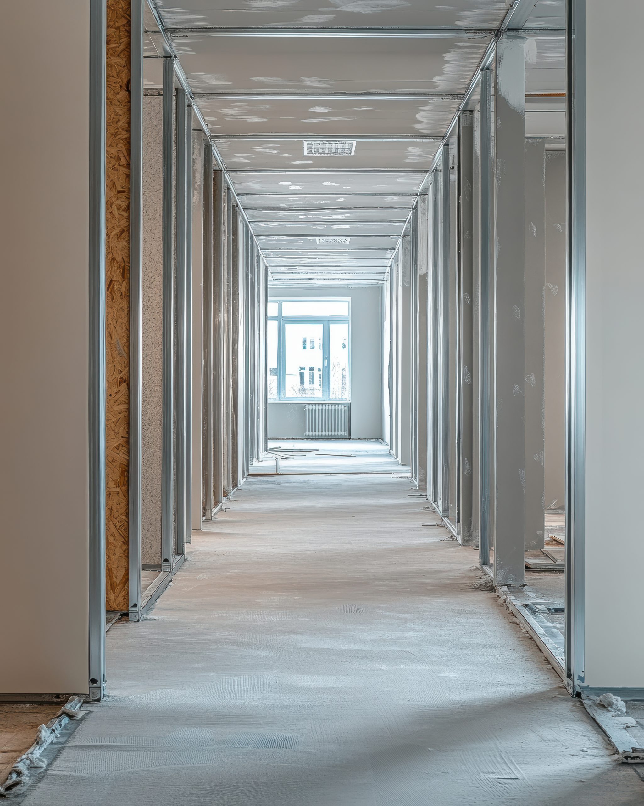 Chantier second œuvre Be 2a — pose d'ossature métallique et cloisons